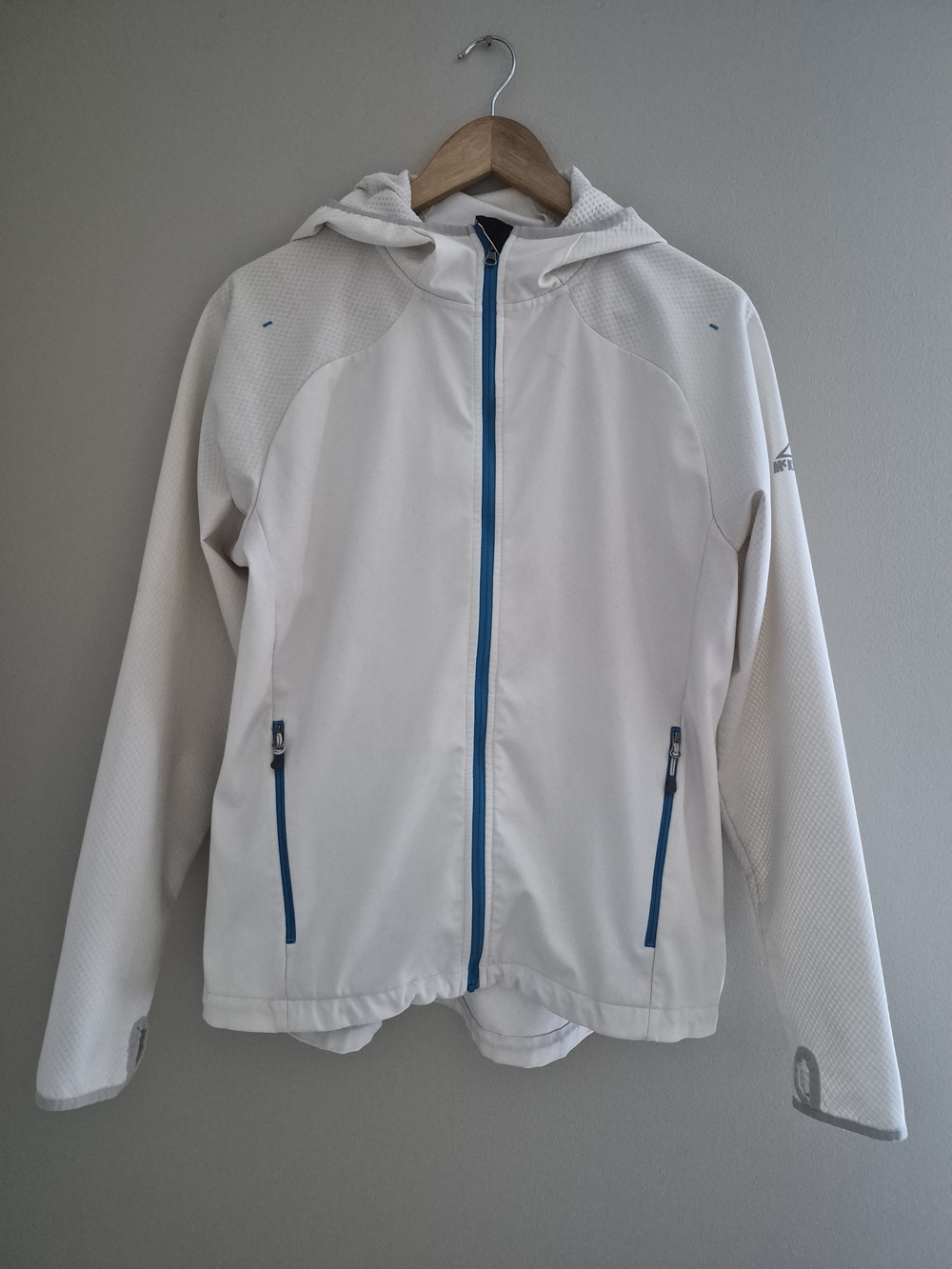 McKinley White Hooded Lightweight Jacket Womens Large Blue Zip Athletic Outdoor